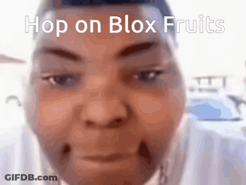 Close Up Face Saying Hop On Blox Fruits GIF