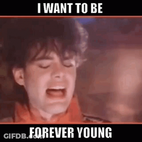 Close Up Face Saying I Want To Be Forever Young GIF