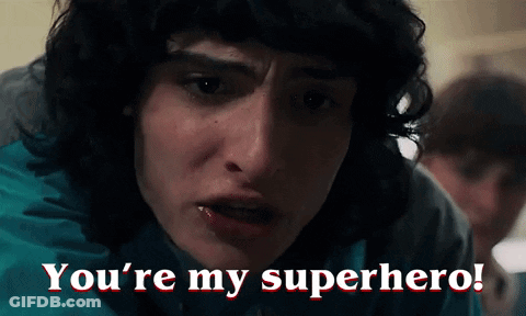 Close Up Face Saying You're My Superhero GIF