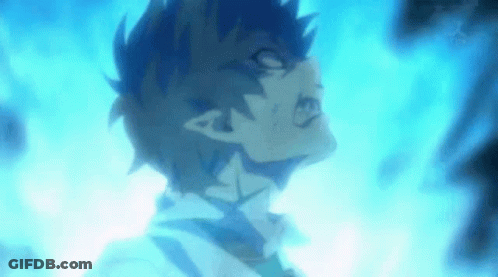 Close Up Face With Blue Flames Behind GIF