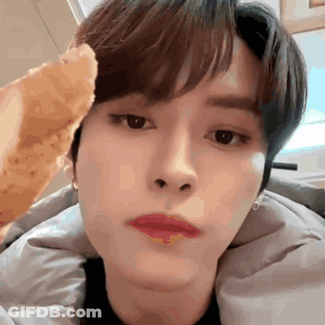 Close Up Face With Pizza Slice On Forehead GIF