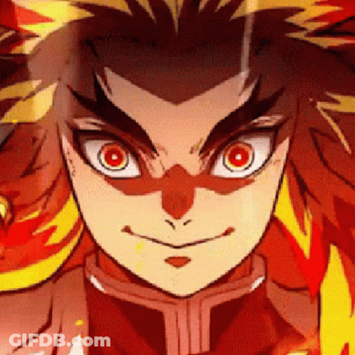 Close Up Face With Red Eyes And Fire Behind GIF