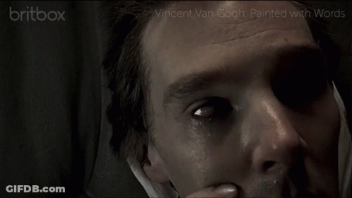Close Up Face With Vincent Van Gogh Painted On It GIF