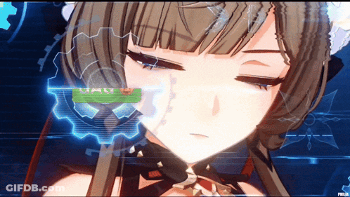 Close Up Girl Face With Gear Behind GIF