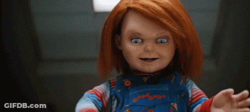 Close Up Good Guy Doll Red Hair Freckles GIF