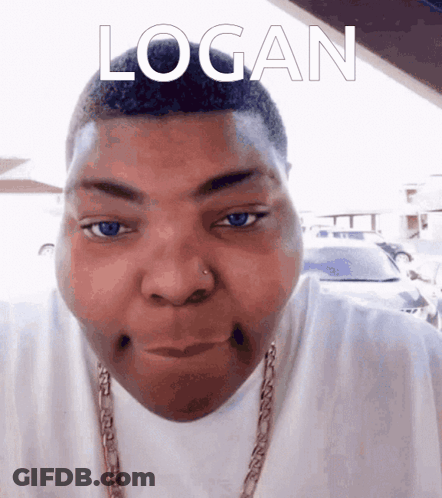 Close Up Man Face With Logan Above GIF