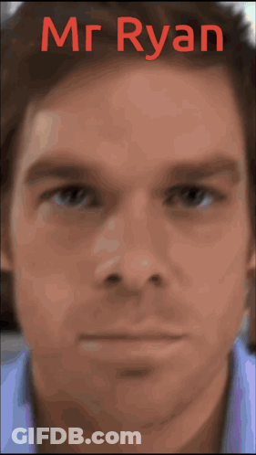 Close Up Man Face With Mr Ryan Red Letters GIF
