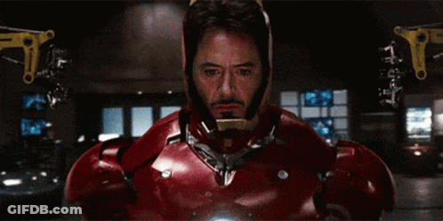 Close Up Man In Red And Gold Iron Man Costume GIF
