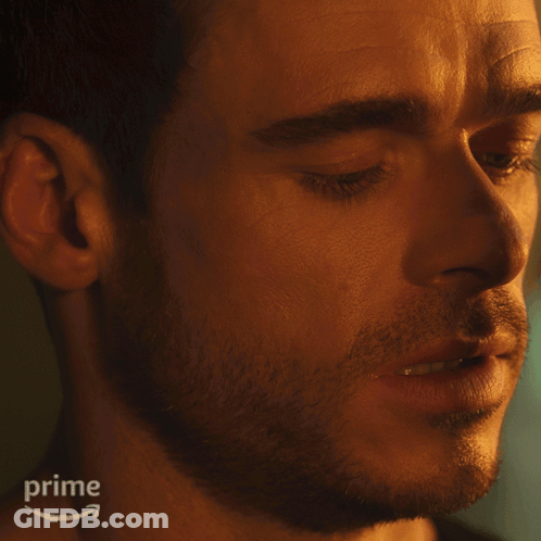 Close Up Man's Face With Amazon Prime Logo GIF