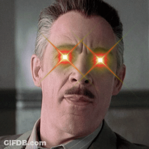 Close Up Man With Glowing Red Eyes And David GIF