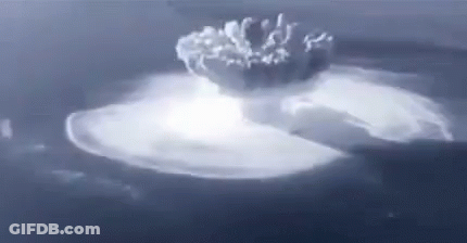 Close-Up Nuclear Explosion In Ocean With Smoke GIF