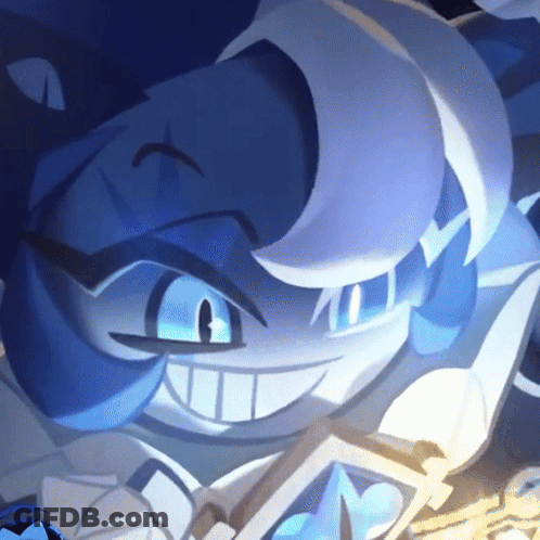 Close Up Of Blue And White Cartoon Character With Blue Eyes GIF