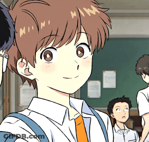 Close Up Of Boy With Word Him On Head GIF