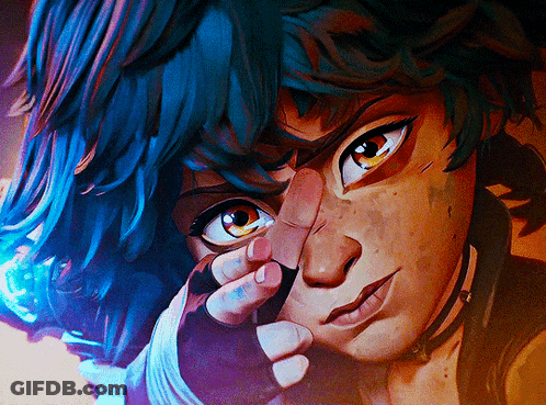 Close Up Of Cartoon Character With Blue Hair GIF