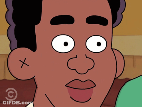 Close Up Of Cartoon Character With Cross On Ear GIF