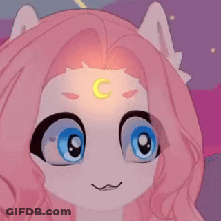 Close Up Of Cartoon Character With Pink Hair And Blue Eyes GIF