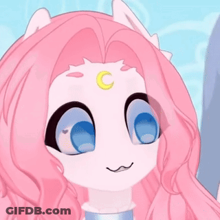 Close Up Of Cartoon Character With Pink Hair And Moon On Forehead GIF