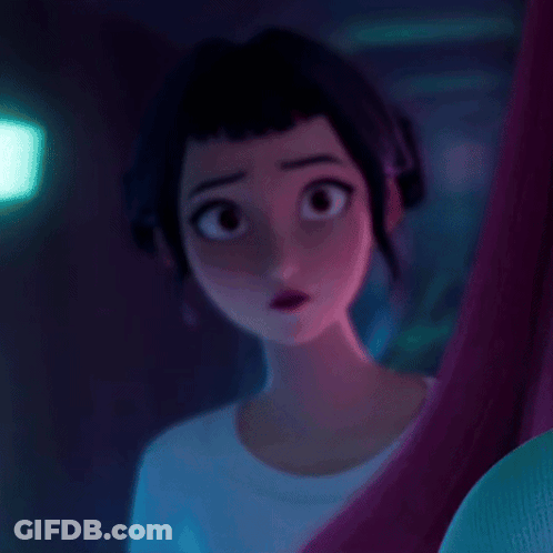 Close Up Of Cartoon Face In Dark Room GIF