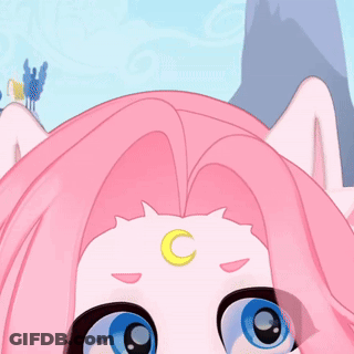 Close Up Of Cartoon With Crescent Moon On Forehead GIF