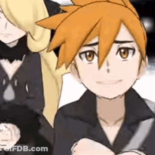 Close Up Of Cartoon With Orange Hair And Black Shirt GIF