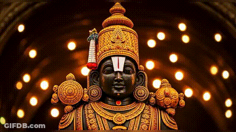 Close Up Of Deity Statue In Temple With Lights GIF