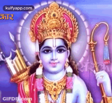 Close Up Of Deity With Crown And Spear GIF