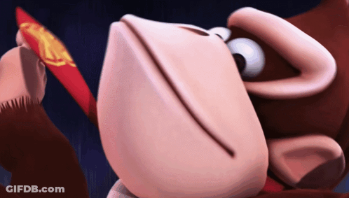 Close Up Of Donkey Kong Face With Red Flag GIF