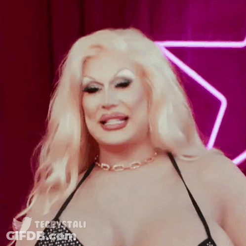 Close Up Of Drag Queen's Face With Word Teczy Stali GIF