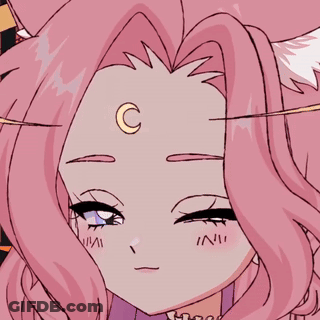 Close Up Of Girl With Pink Hair And Crescent Moon GIF