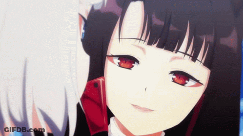 Close Up Of Girl With Red Eyes And Black Hair GIF