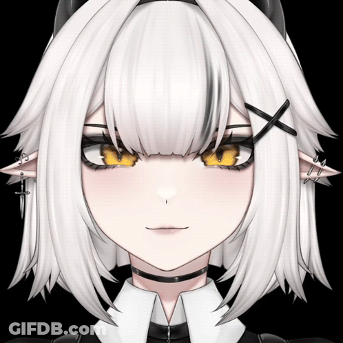 Close Up Of Girl With White Hair And Horns GIF