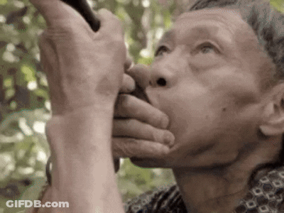 Close Up Of Man Blowing Horn In Woods GIF