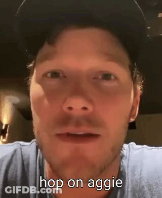 Close Up Of Man's Face With Caption Hop On Aggie GIF