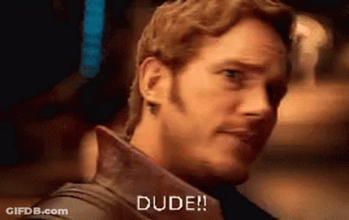 Close Up Of Man's Face With Word Dude Written Next To Him GIF