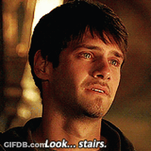 Close Up Of Man Saying Look Stairs GIF