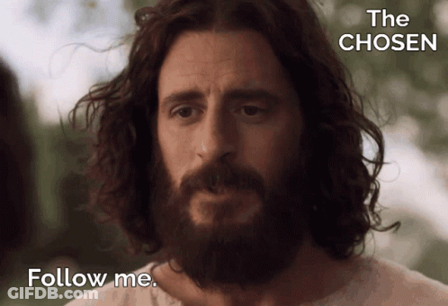 Close Up Of Man With Beard And Words Follow Me GIF