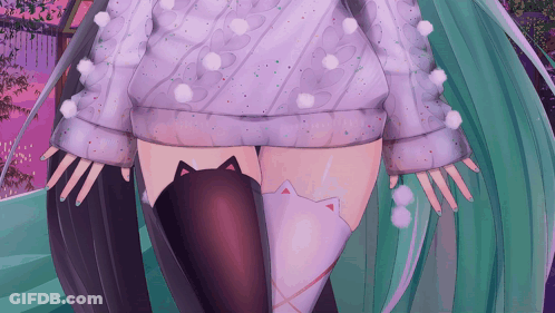 Close Up Of Person In Sweater And Thigh High Stockings GIF