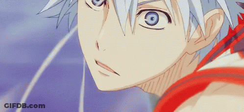 Close Up Of Person's Face With Blue Eyes And White Hair GIF