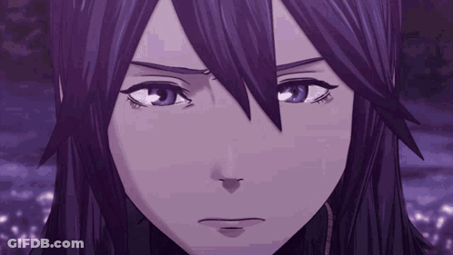 Close Up Of Person With Purple Hair And Blue Eyes GIF