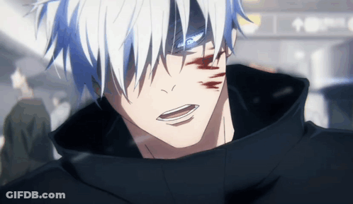Close Up Of Person With White Hair And Blue Eyes GIF