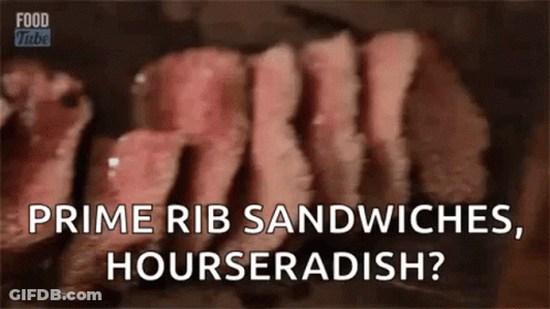 Close Up Of Plate Of Meat Prime Rib Sandwiches Horseradish GIF
