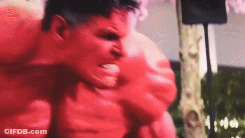 Close Up Of Red Hulk Face And Muscles GIF