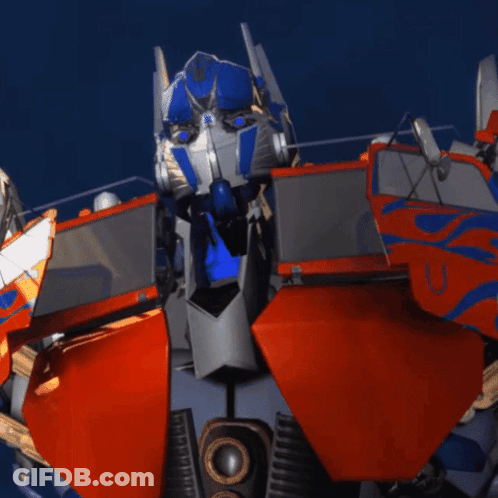 Close Up Of Robot Head With Word Optimus GIF