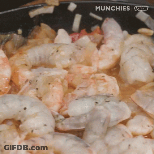 Close Up Of Shrimp In Pan Munchies Vice GIF