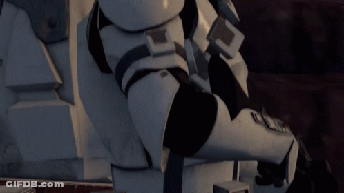 Close Up Of Storm Trooper Arm With Letter P GIF