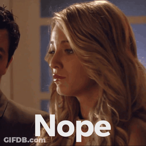 Close Up Of Woman Face With Nope Text GIF