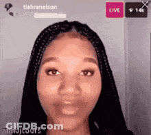 Close Up Of Woman's Face With Live Button GIF