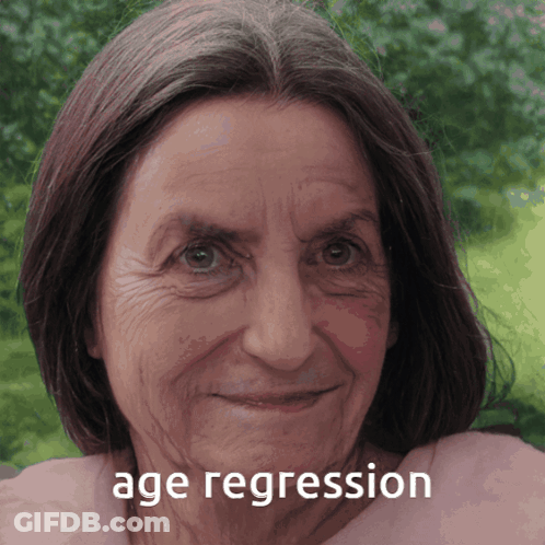 Close Up Of Woman's Face With Words Age Regression GIF