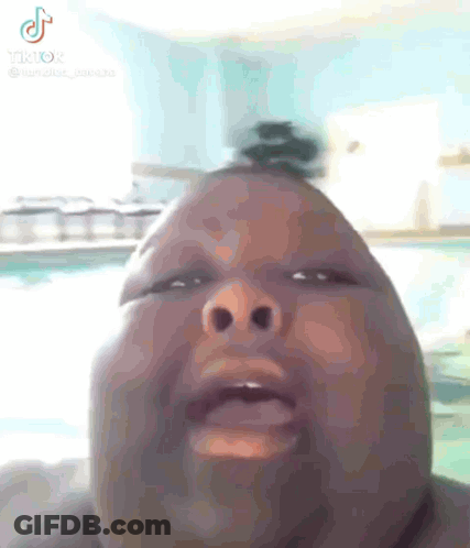 Close-Up Person With Bun On Head Next To Pool GIF