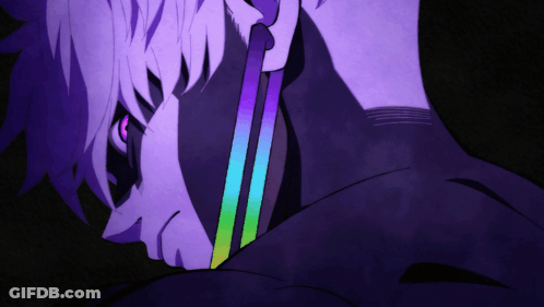 Close Up Purple Hair With Rainbow Stripe GIF
